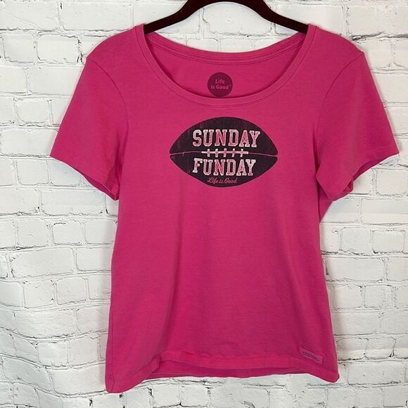 Life Is Good Sunday Football Pink Tee - Picture 1 of 7